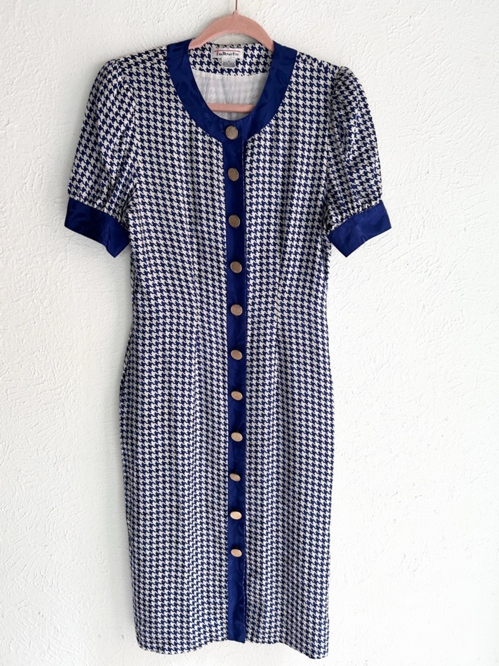 Vintage 90s Talbots Silk Houndstooth Midi Dress sz 4 Old Money preppy